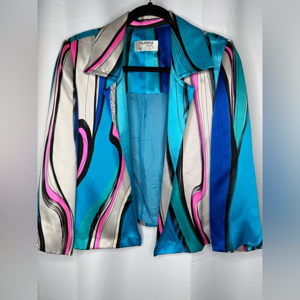 Y2K  vintage yolanda Florente 100% silk hand painted multicolor blazer jacket